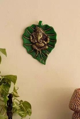 Elegant Designer leaf Ganesha Wall Hanging – Metal Decorative Showpiece