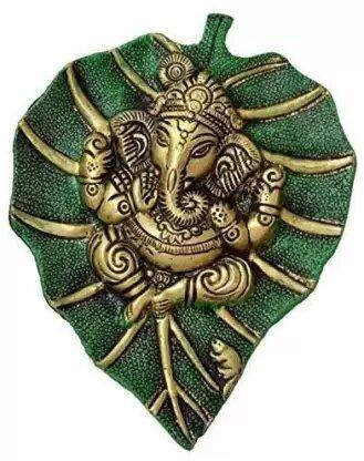 Elegant Designer leaf Ganesha Wall Hanging – Metal Decorative Showpiece