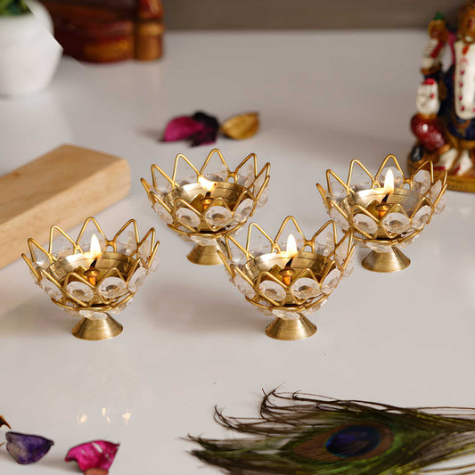 Set of 4 Lotus Crystal Tea Light Holders