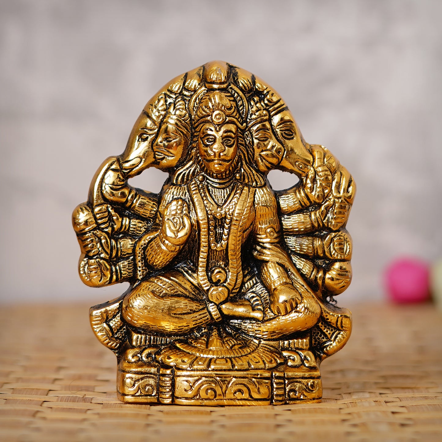 Golden Panchmukhi Hanuman Metal Decorative Showpiece