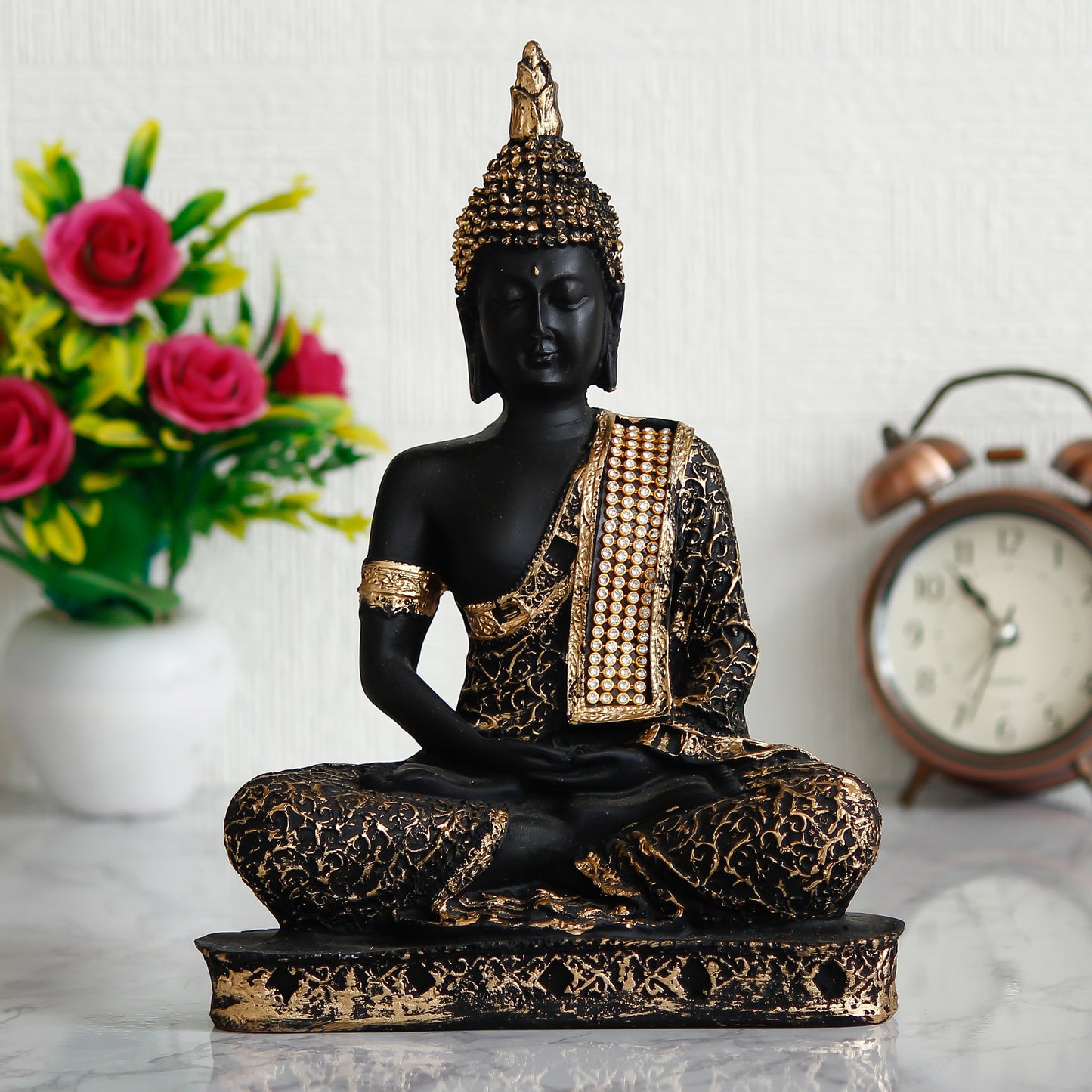 Black & Gold Meditating Buddha Handcrafted Decorative Showpiece