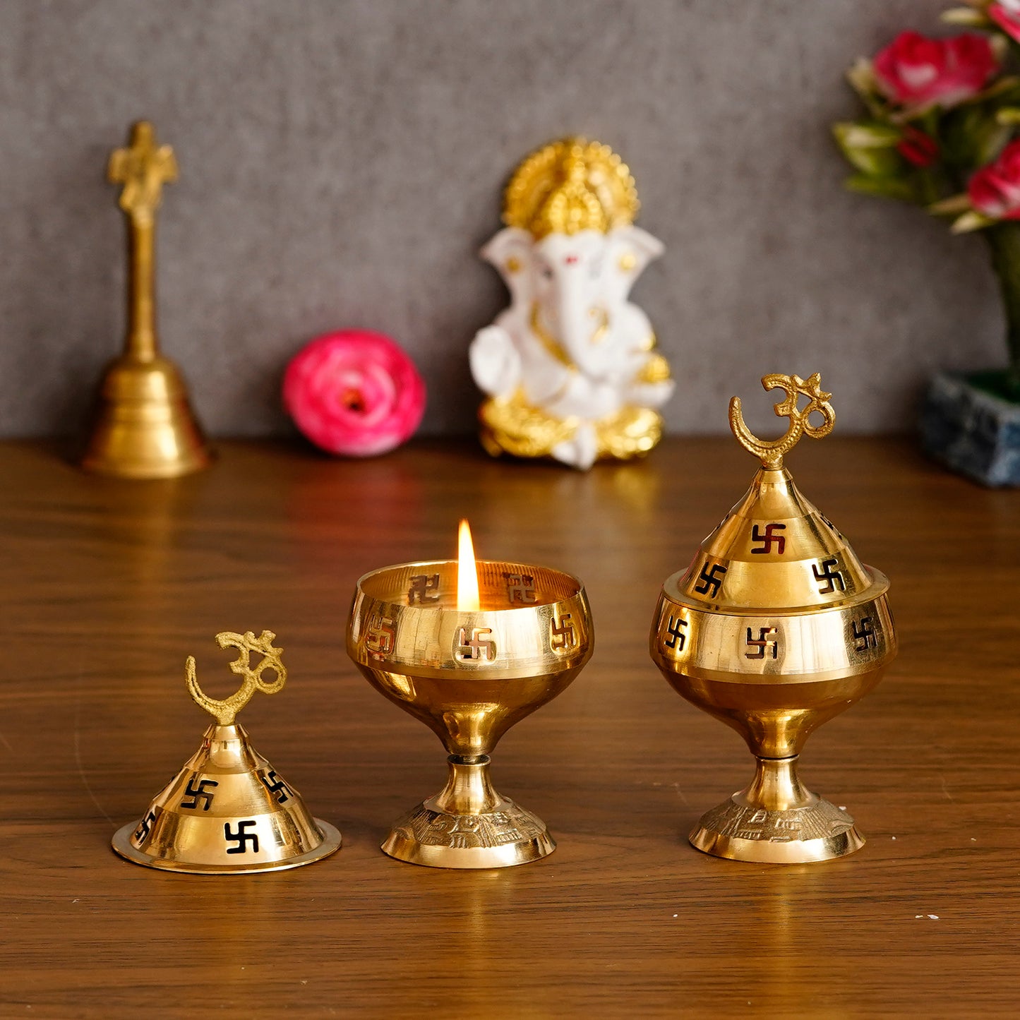 Brass Om & Swastik Diya