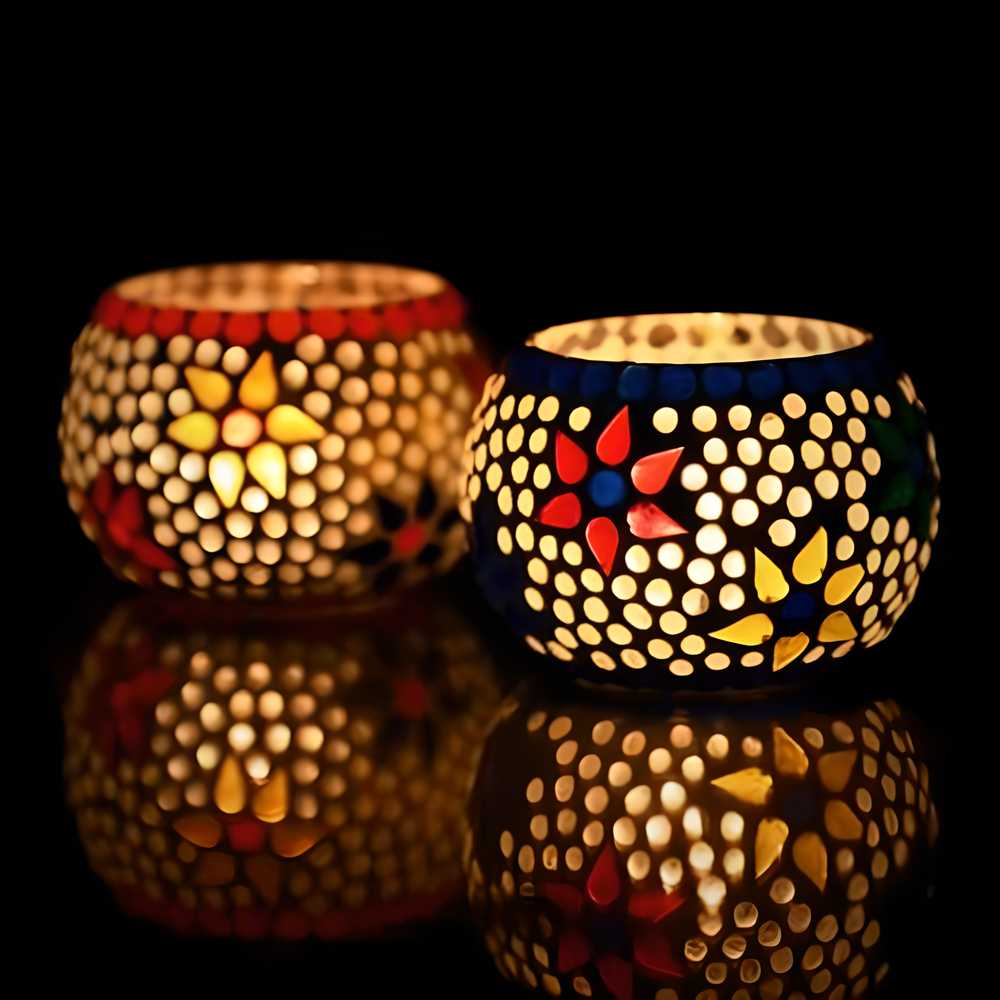 Set of 2 Mosaic Glass Decorative Tea Light Holder