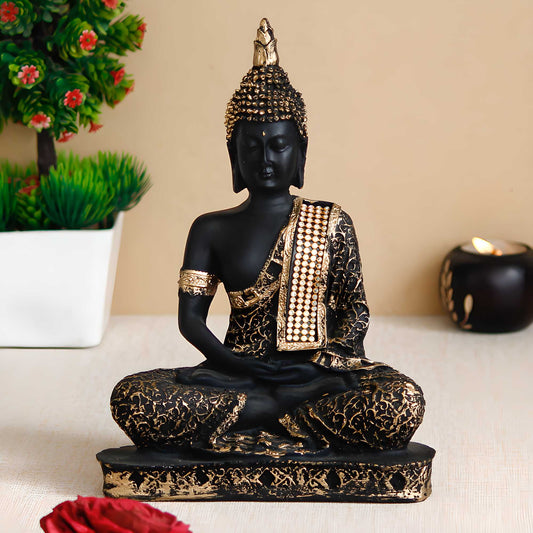 Black & Gold Meditating Buddha Handcrafted Decorative Showpiece