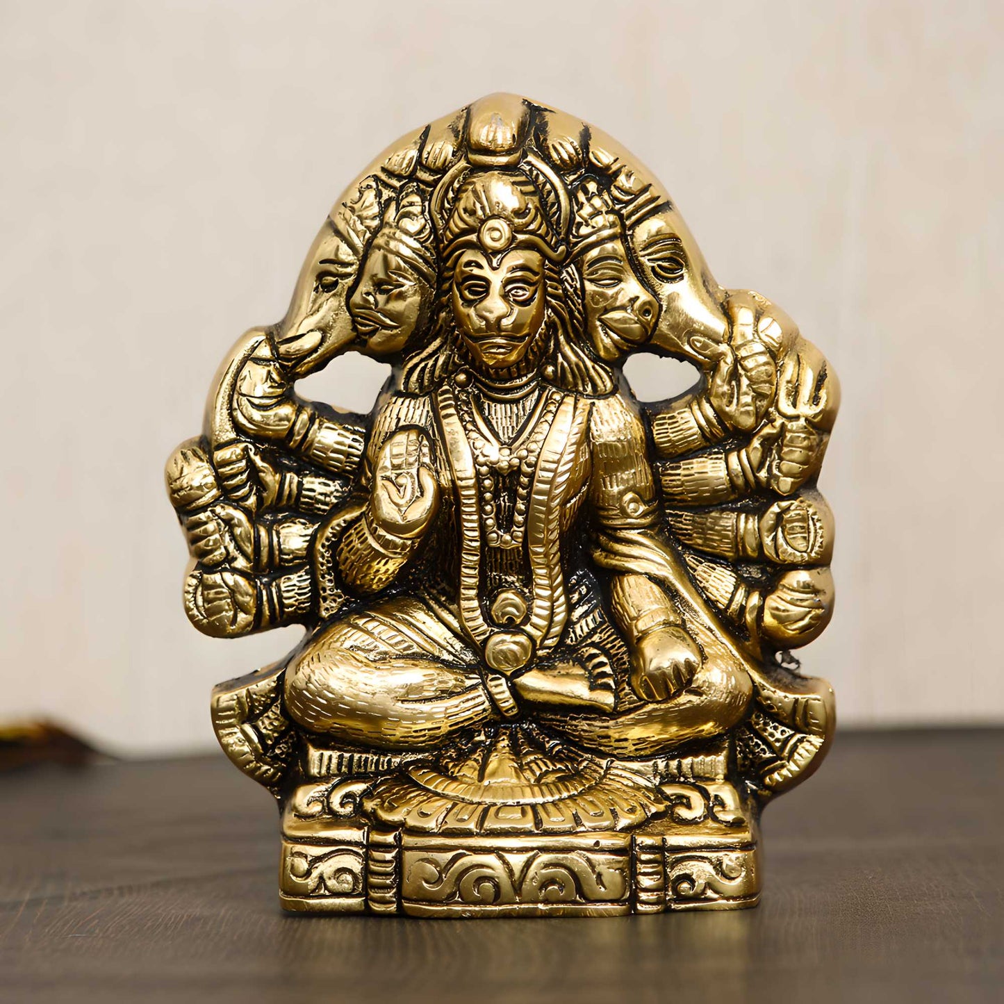 Golden Panchmukhi Hanuman Metal Decorative Showpiece