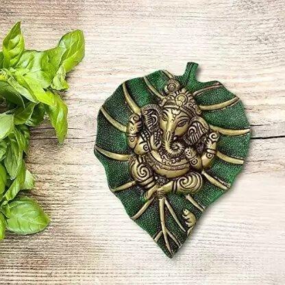 Elegant Designer leaf Ganesha Wall Hanging – Metal Decorative Showpiece