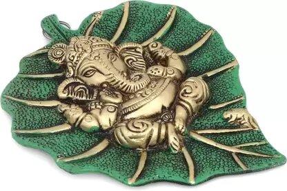 Elegant Designer leaf Ganesha Wall Hanging – Metal Decorative Showpiece